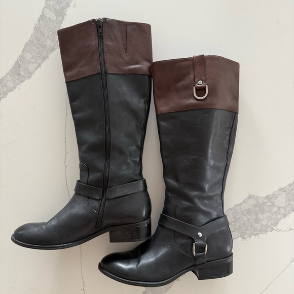 Lauren Ralph Lauren Women's Mesa Leather Riding Boots Zip Black Brown‎ 6 EUC - Picture 1 of 8